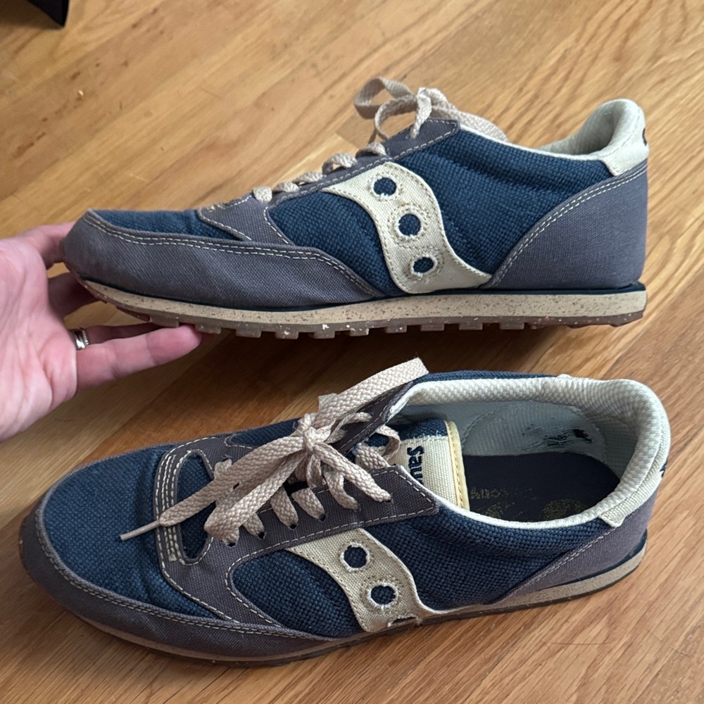 Saucony Jazz Navy Blue and Khaki Canvas Lace-Up Sneakers - Picture 7 of 11